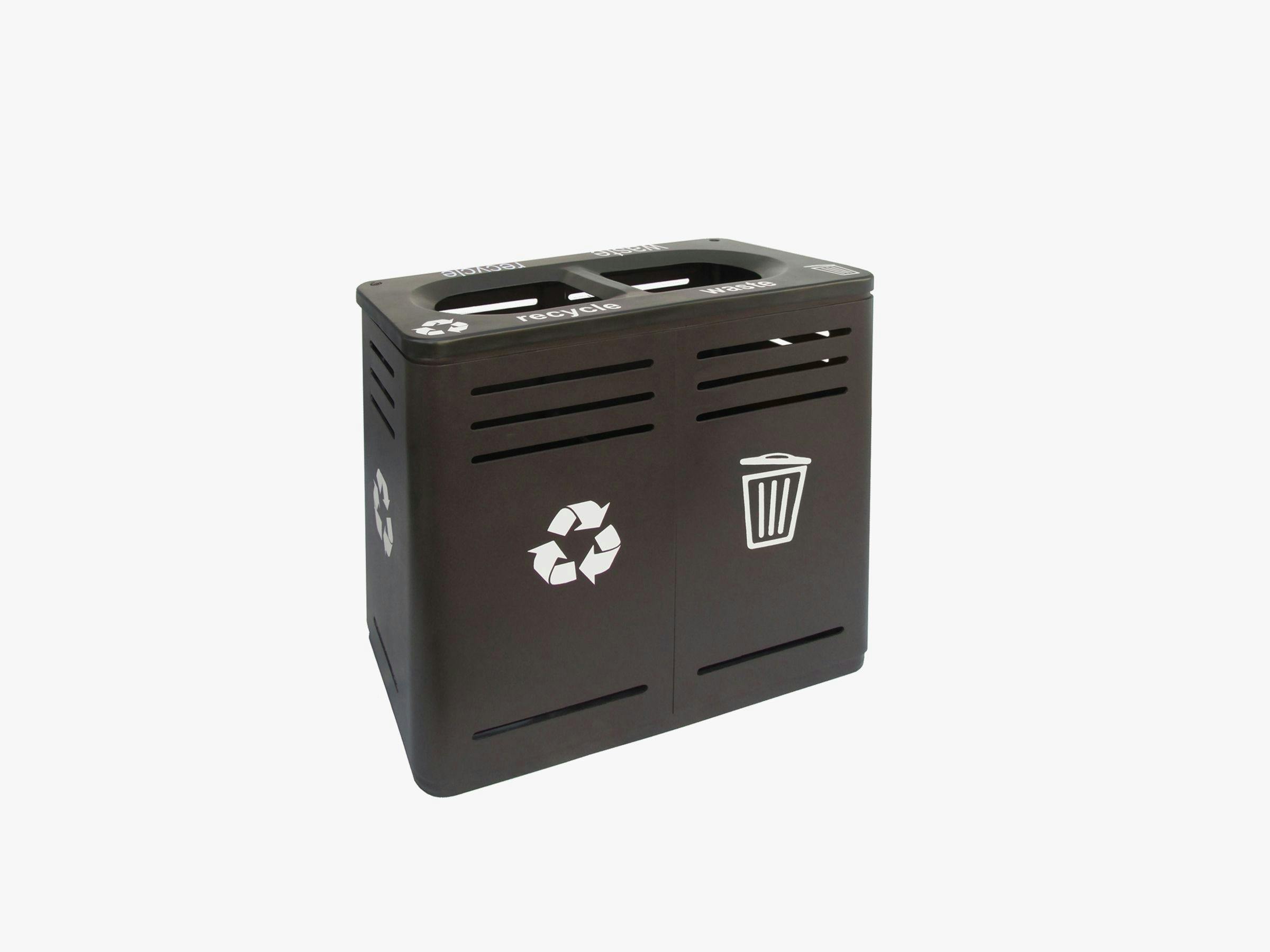 Rectangular Waste Receptacle with dual 22 Gallon Liners and Signage