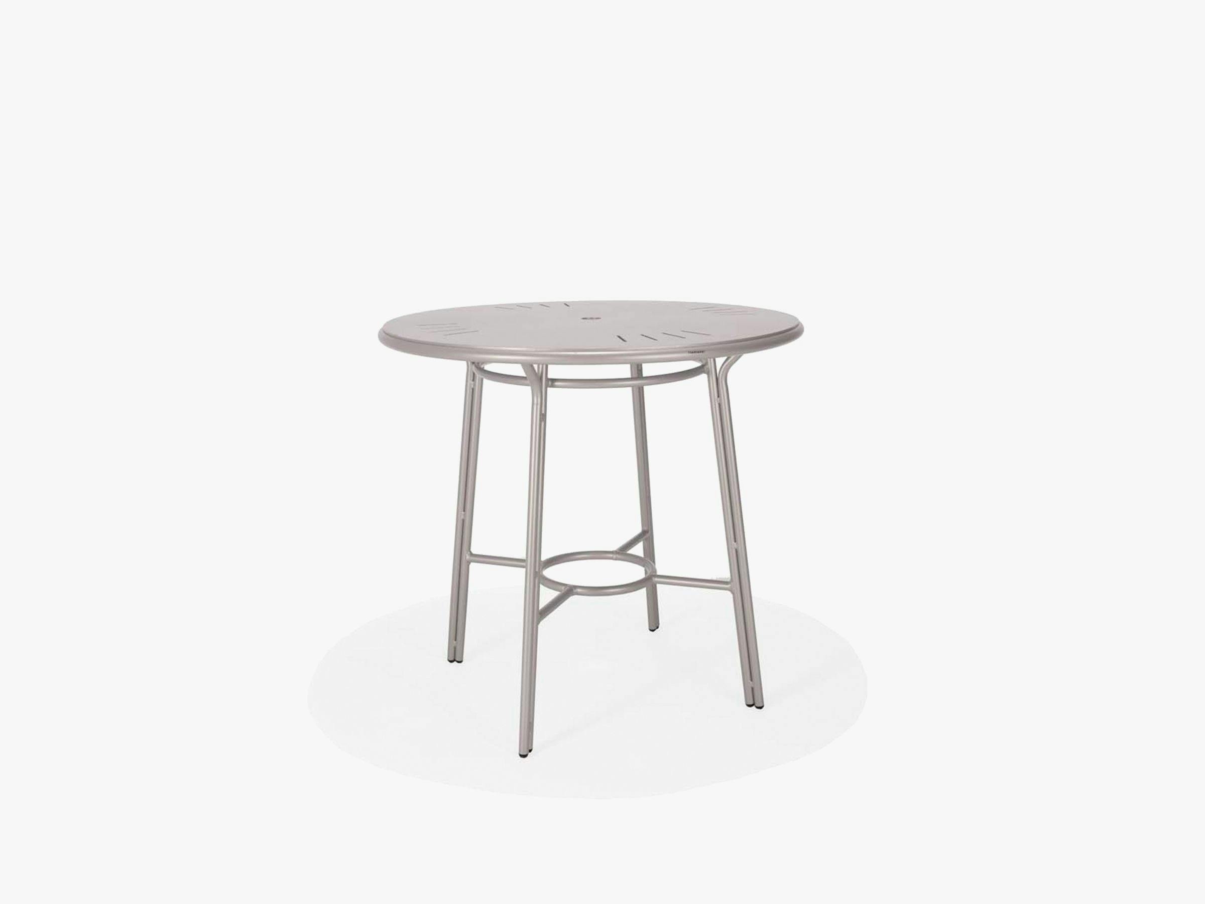 Surf Suncloth Weave 42" Round Bar Height Table with stamped aluminum top